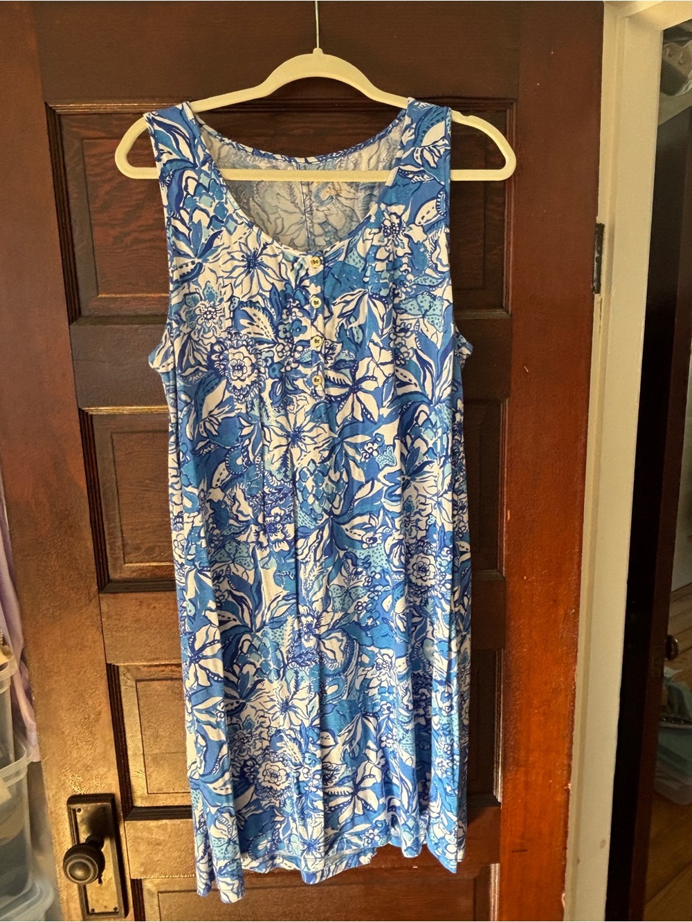 Lilly Pulitzer Blue & White Floral Button-Front Midi Dress